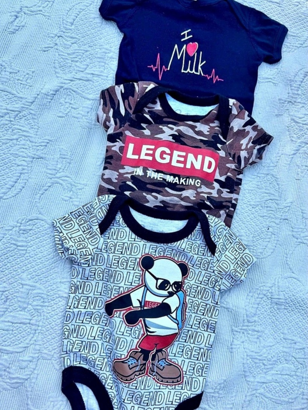 I ❤️ Milk baby  3-Piece Bodysuit Set Blue & Gray